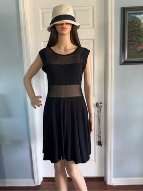 Zenana Outfitters Black Mesh-Inset Fit & Flare Mini Dress